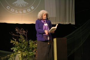 Isabel Weinger Nielsen (K'76) reading from her story "She Might Break" at the Arlington Center for the Arts.