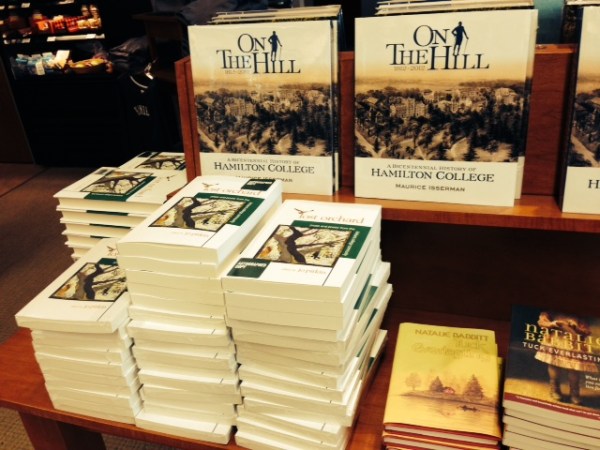 Display of Lost Orchard and Natalie Babbitt's books beside the Hamilton Bicentennial book On the Hill